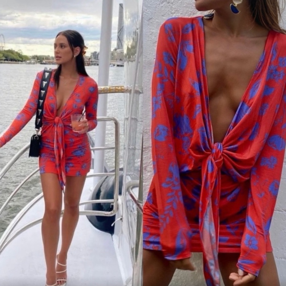 Rat & Boa Orange and Blue Floral Long Sleeve Dress